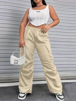 PARTIQ - Womens Winter All-Match Elastic Waist Casual Cargo Pant - Beige