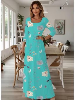 PARTIQ - Womens Elegant Printed Long Dress - Blue