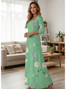 PARTIQ - Womens Elegant Printed Long Dress - Blue