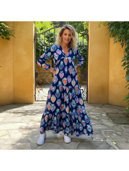 PARTIQ - Womens Printed Loose Plus-Size Dress - Blue