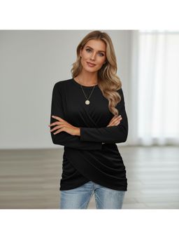 PARTIQ - Womens Cross Pleats Full Sleeves Top - Black