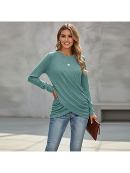 PARTIQ - Womens Cross Pleats Full Sleeves Top - Green