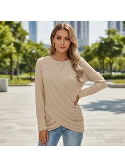 PARTIQ - Womens Cross Pleats Full Sleeves Top - Khaki