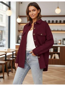 PARTIQ - Womens Pocket Lightweight Collar Neck Jacket - Burgundy