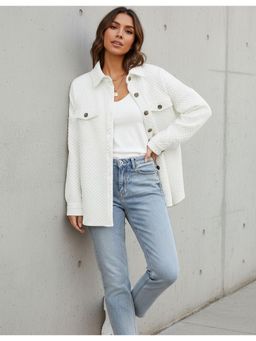 PARTIQ - Womens Pocket Lightweight Collar Neck Jacket - White