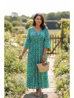 PARTIQ - Womens Plus Size Loose Seaside Resort Beach V-Neck Floral Dress - Black