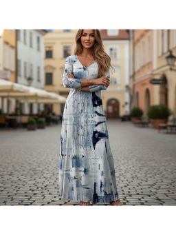 PARTIQ - Womens Printed Three Fourth Sleeve Dress - White