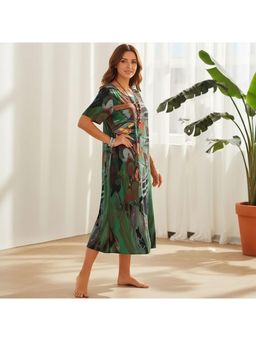 PARTIQ - Womens Tunic Round Neck Loose Beach Dress - Green