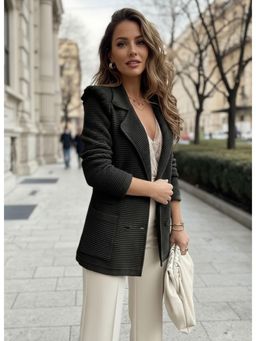 PARTIQ - Womens Double Breasted Textured Full Sleeve Blazer - Black