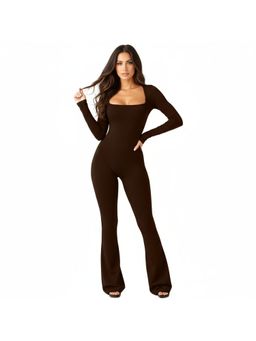 PARTIQ - Womens Full Sleeves Square Neck Jumpsuit - Brown