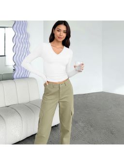 PARTIQ - Womens Full Sleeve Basic Slim Versatile Top - White