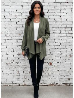 PARTIQ - Womens Full Sleeve Solid Loose Jacket - Green
