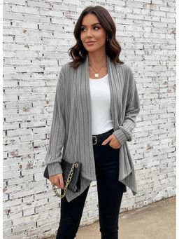 PARTIQ - Womens Full Sleeve Solid Loose Jacket - Grey