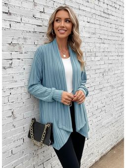 PARTIQ - Womens Full Sleeve Solid Loose Jacket - Blue