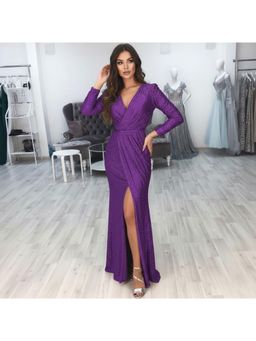 PARTIQ - Womens Evening Sparkling Long Dress - Purple