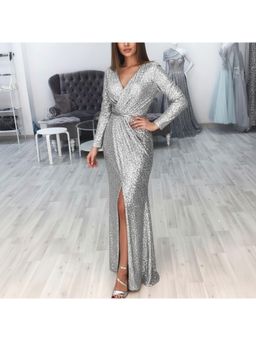 PARTIQ - Womens Evening Sparkling Long Dress - White