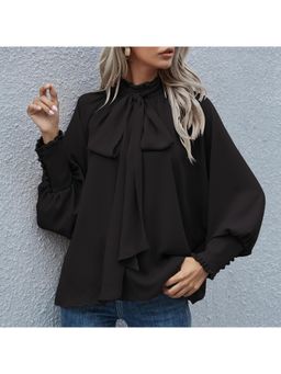 PARTIQ - Womens Lace-Up Bubble Loose And Versatile Spot Top - Black