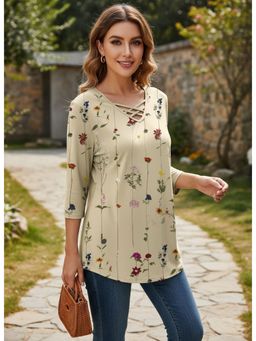 PARTIQ - Womens Flower Print Full Sleeve Top - Yellow