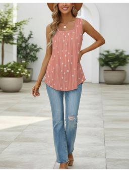 PARTIQ - Womens Pleated Square Neck Sleeveless Top - Peach