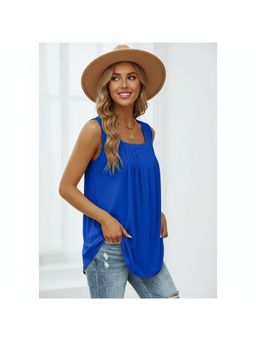 PARTIQ - Womens Pleated Square Neck Sleeveless Top - Blue