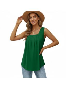PARTIQ - Womens Pleated Square Neck Sleeveless Top - Green