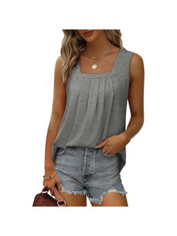 PARTIQ - Womens Pleated Square Neck Sleeveless Top - Grey