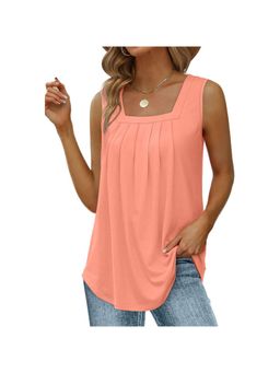 PARTIQ - Womens Pleated Square Neck Sleeveless Top - Orange