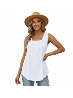 PARTIQ - Womens Pleated Square Neck Sleeveless Top - White