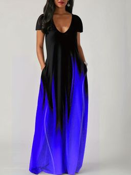 PARTIQ - Womens Summer Loose Half Sleeves Long Dress - Blue