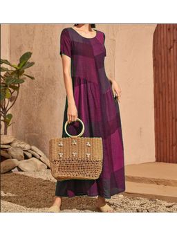 PARTIQ - Womens Retro Waist Pocket Plaid Spliced Loose Dress - Red