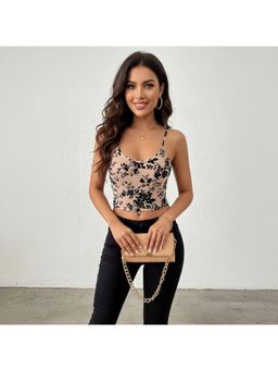 PARTIQ - Womens Floral Printed Camisole Crop Top - Brown