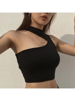 PARTIQ - Womens Cut-Out Irregular Crop Top - Black