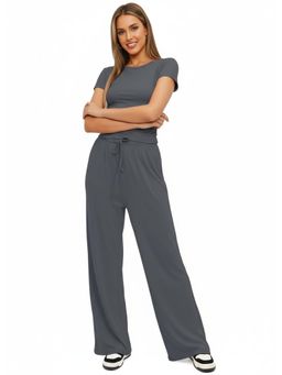 PARTIQ - Womens Short Sleeve Top With High Waist Wide-Leg Pant - Grey