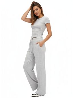 PARTIQ - Womens Short Sleeve Top With High Waist Wide-Leg Pant - Grey