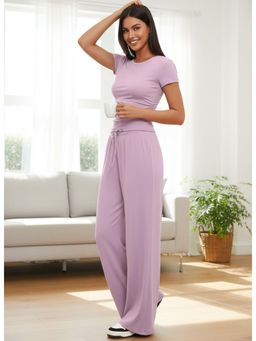 PARTIQ - Womens Short Sleeve Top With High Waist Wide-Leg Pant - Pink