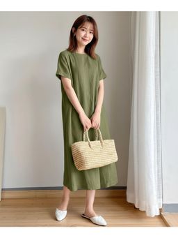 PARTIQ - Womens Cotton And Linen Loose Dress - Green