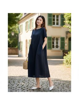 PARTIQ - Womens Cotton And Linen Loose Dress - Blue