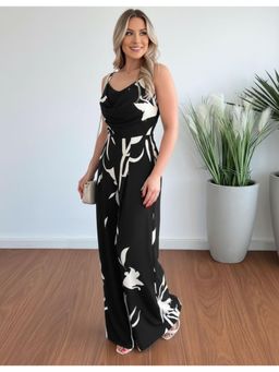 PARTIQ - Womens Open Back Sleeveless Wide-Leg Jumpsuit - Black