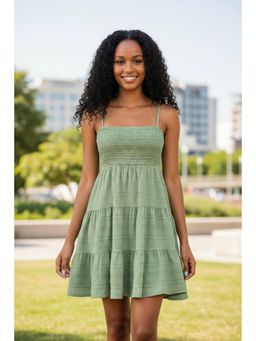 PARTIQ - Womens Thin Suspender Versatile Dress - Green