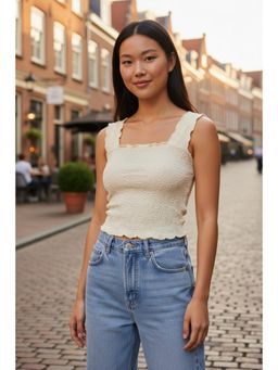 PARTIQ - Womens Square Neck Sleeveless Top - Beige