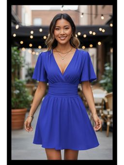 PARTIQ - Womens Solid Tuck Summer Dress - Blue