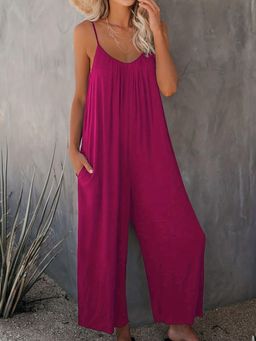 PARTIQ - Womens Solid Suspender Sleeveless Jumpsuit - Pink