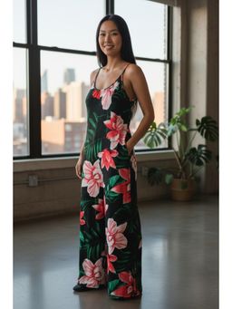 PARTIQ - Womens Casual Pocket Wide Leg Floral Printed Jumpsuit - Red