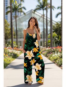 PARTIQ - Womens Casual Pocket Wide Leg Floral Printed Jumpsuit - Yellow