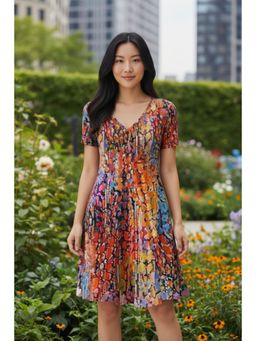 PARTIQ - Womens Printed Half Sleeve Dress - Red