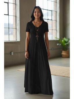 PARTIQ - Womens V-neck short-sleeved summer Dress -Black