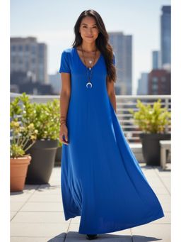 PARTIQ - Womens V-neck short-sleeved summer Dress -Blue