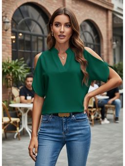 PARTIQ - Womens Solid Half Sleeves Top - Green