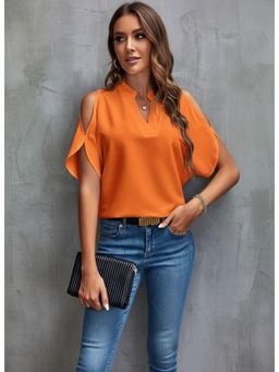 PARTIQ - Womens Solid Half Sleeves Top - Orange