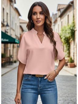 PARTIQ - Womens Solid Half Sleeves Top - Pink